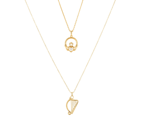 Argento Gold Harp Claddagh CZ Necklace Set