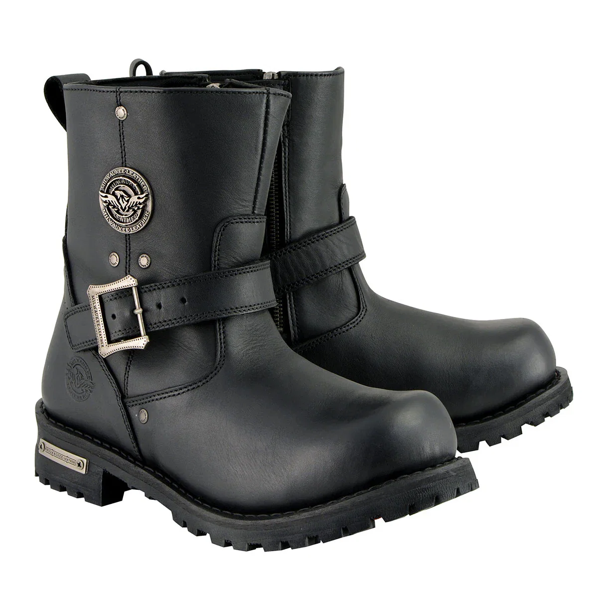 Image of Milwaukee Leather Men's Black Leather Wide Width 6-inch Classic Engineer Motorcycle Boots w/ Side Zipper MBM9040W