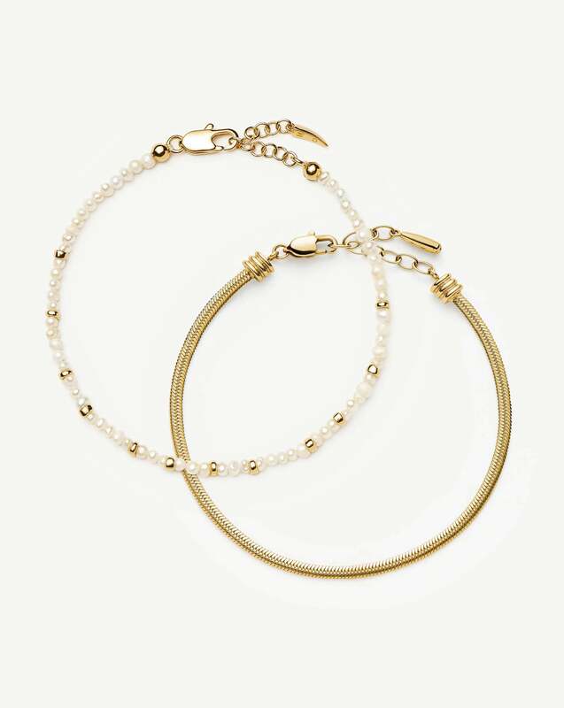 The Everyday Pearl Bracelet Set | 18k Gold Plated/Pearl