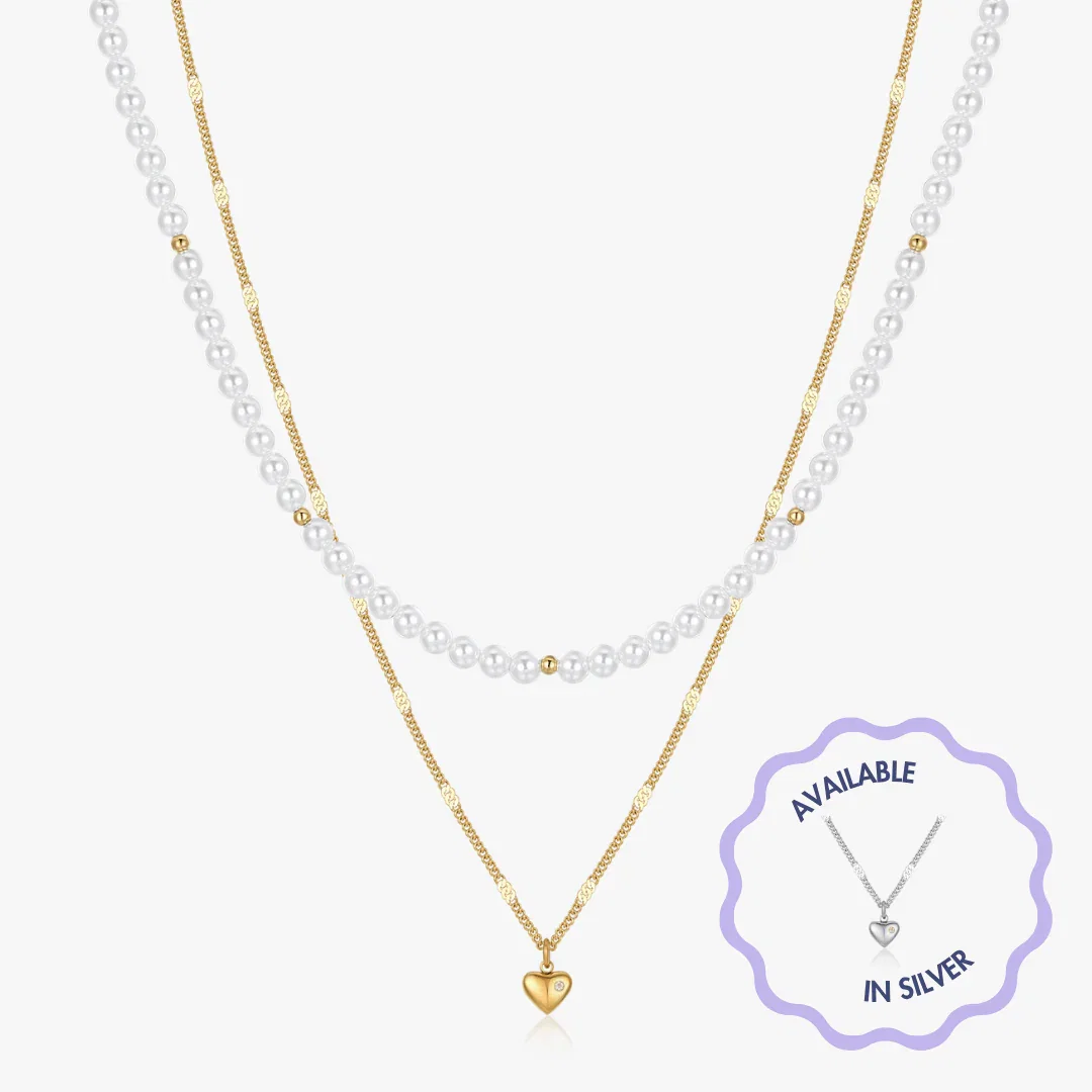 Layered Mini Heart Pearl Necklace