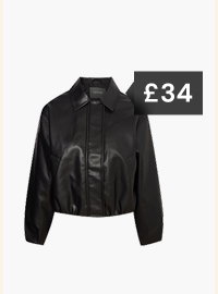 Black Bubble Hem PU Bomber Jacket