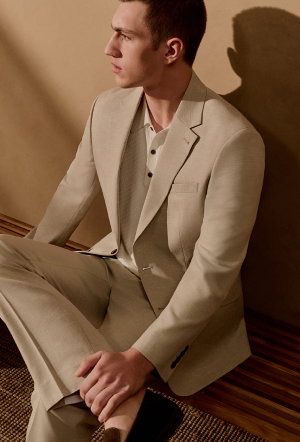 Beige Linen Blend Suit