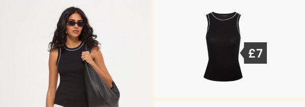 Black Piping Ribbed Racer Vest