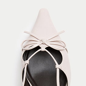 Soft White Bow Kitten Heel Pointed Slingback Shoes