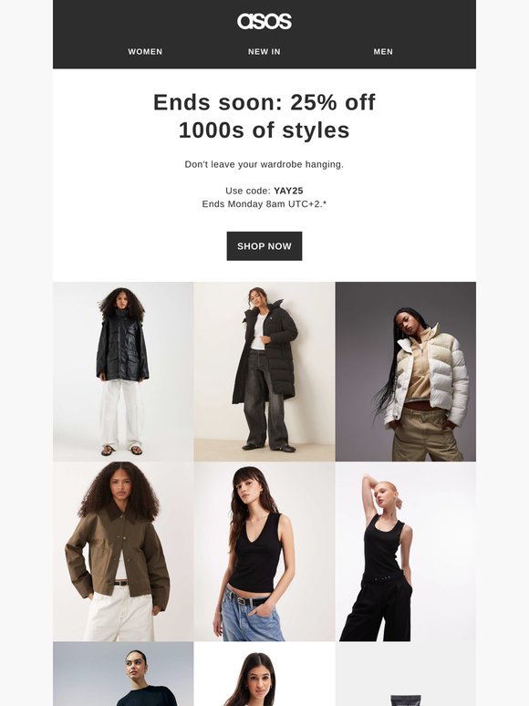 Last chance: 25% off 1000s of styles