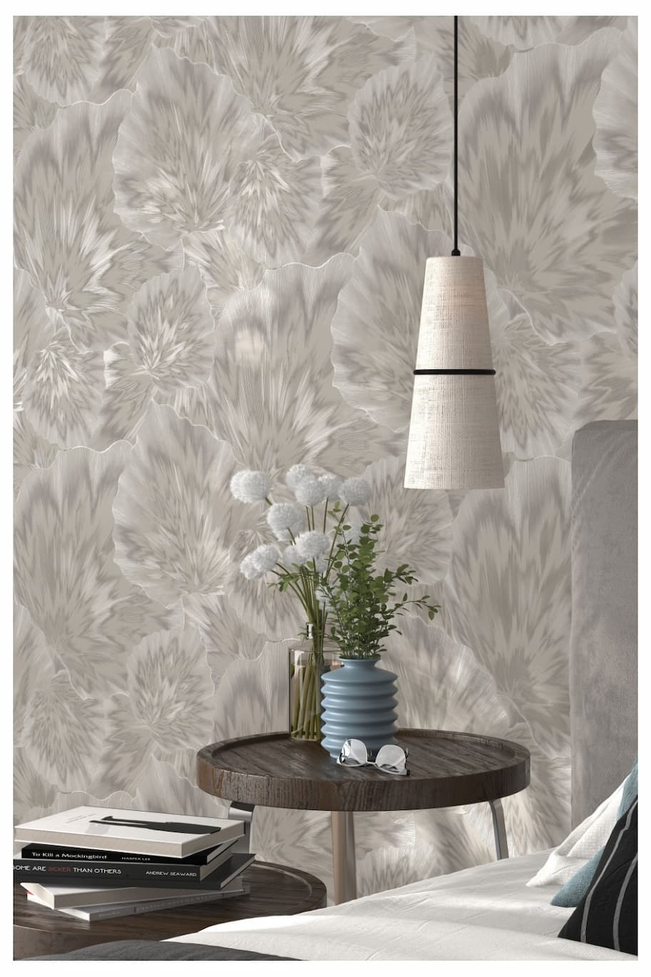 Bliss Floral Textured Vinyl Wallpaper Taupe Erismann 10402-37