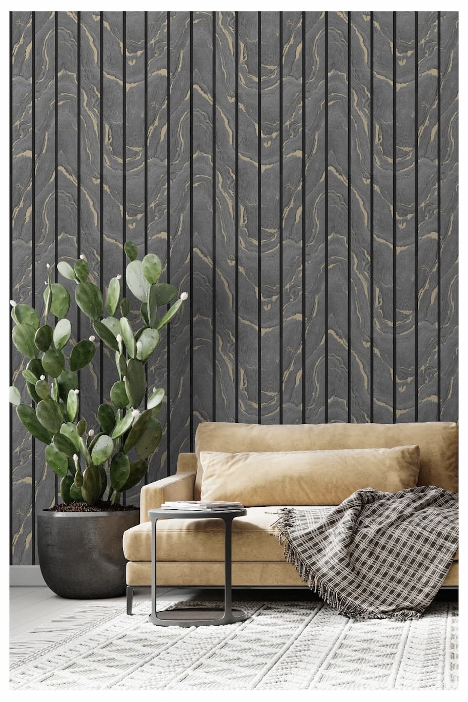 Woodgrain Panel Wallpaper Charcoal Muriva 193503