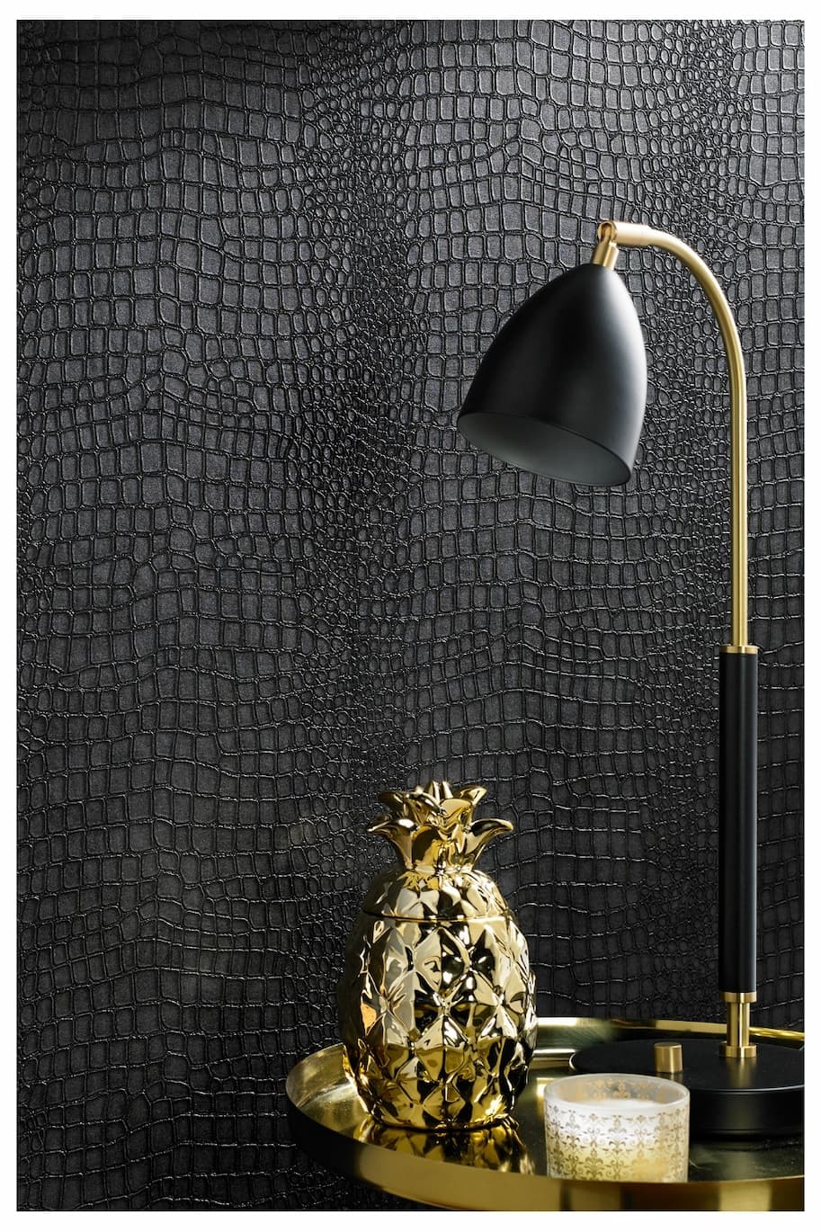 Crocodile Effect Textured Wallpaper Black Super Fresco Easy 32-659