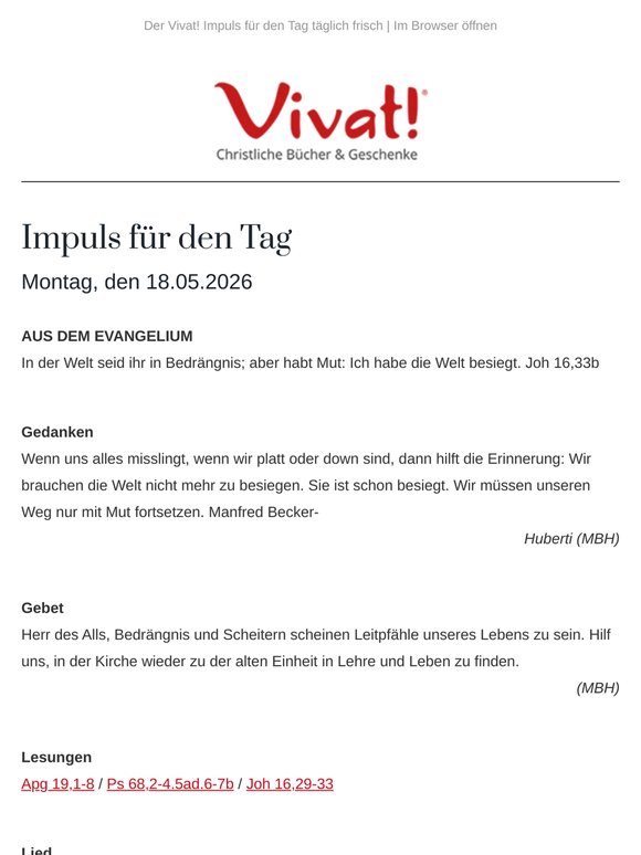 Impuls für Montag, den 18.05.2026 - von Vivat!