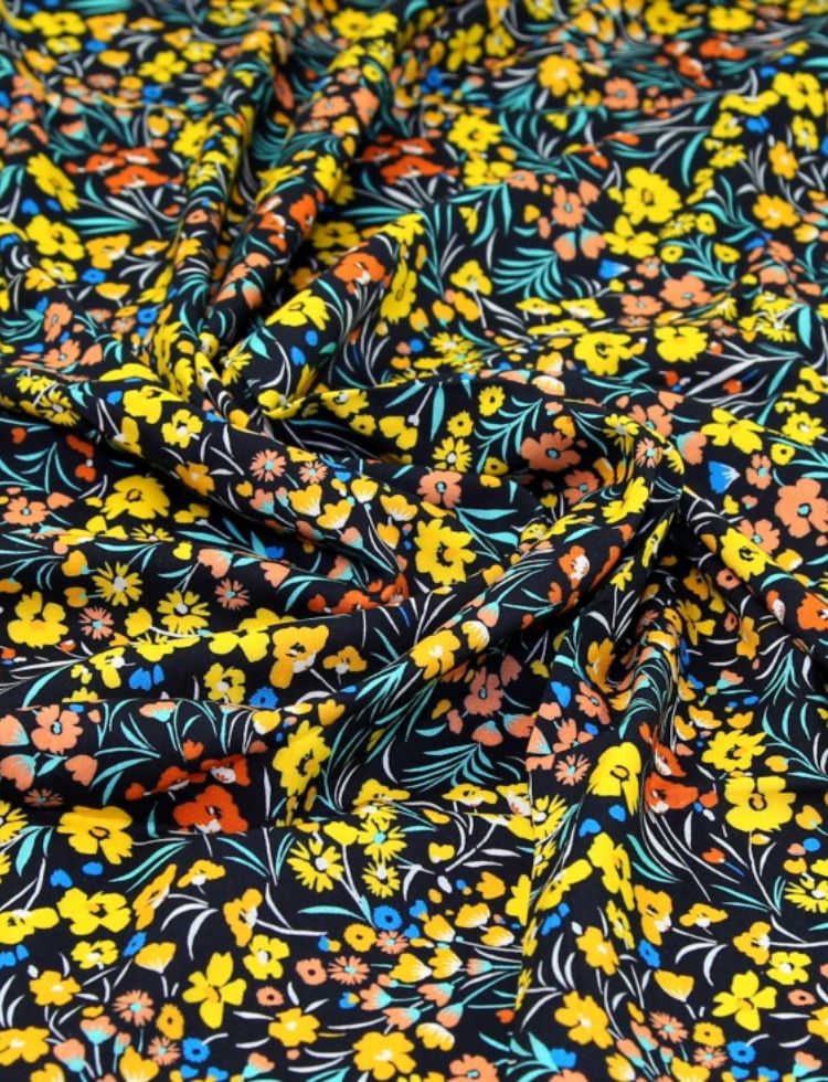 John Kaldor Fernando Viscose Challis Fabric Yellow Orange Turquoise