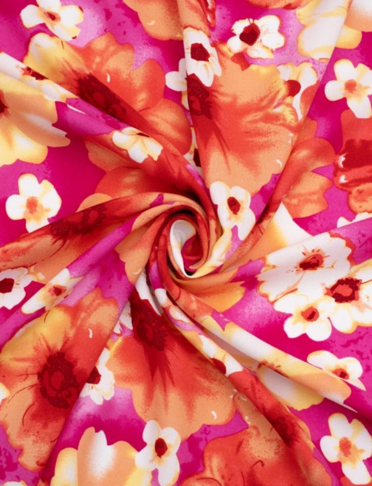 Deadstock Viscose Challis Fabric Hot Pink