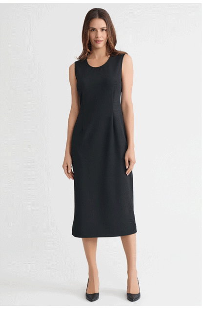 Stretch Deco Crepe Sheath Midi Dress, Black