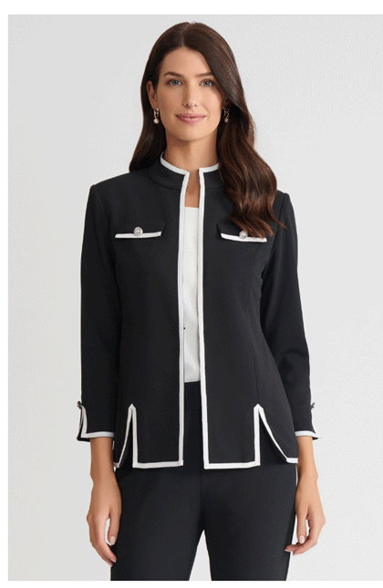 Tailored Stretch Deco Crepe Contrast Trim Jacket