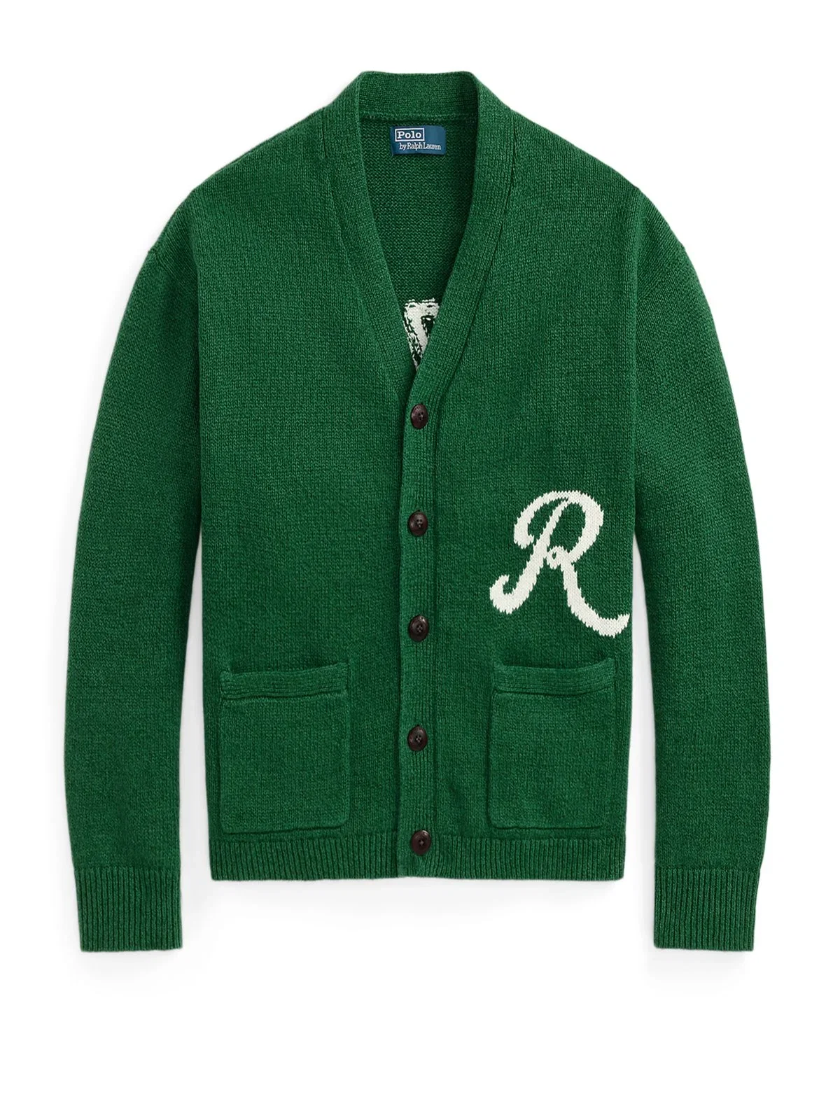 Cardigan with linen blend and Ralph lettering on the back