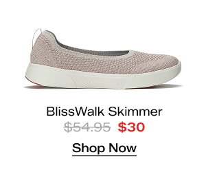 A side view of the BlissWalk Skimmer Metallic Knit in rose gold. The style was $54.95 and is now $30. Shop Now.