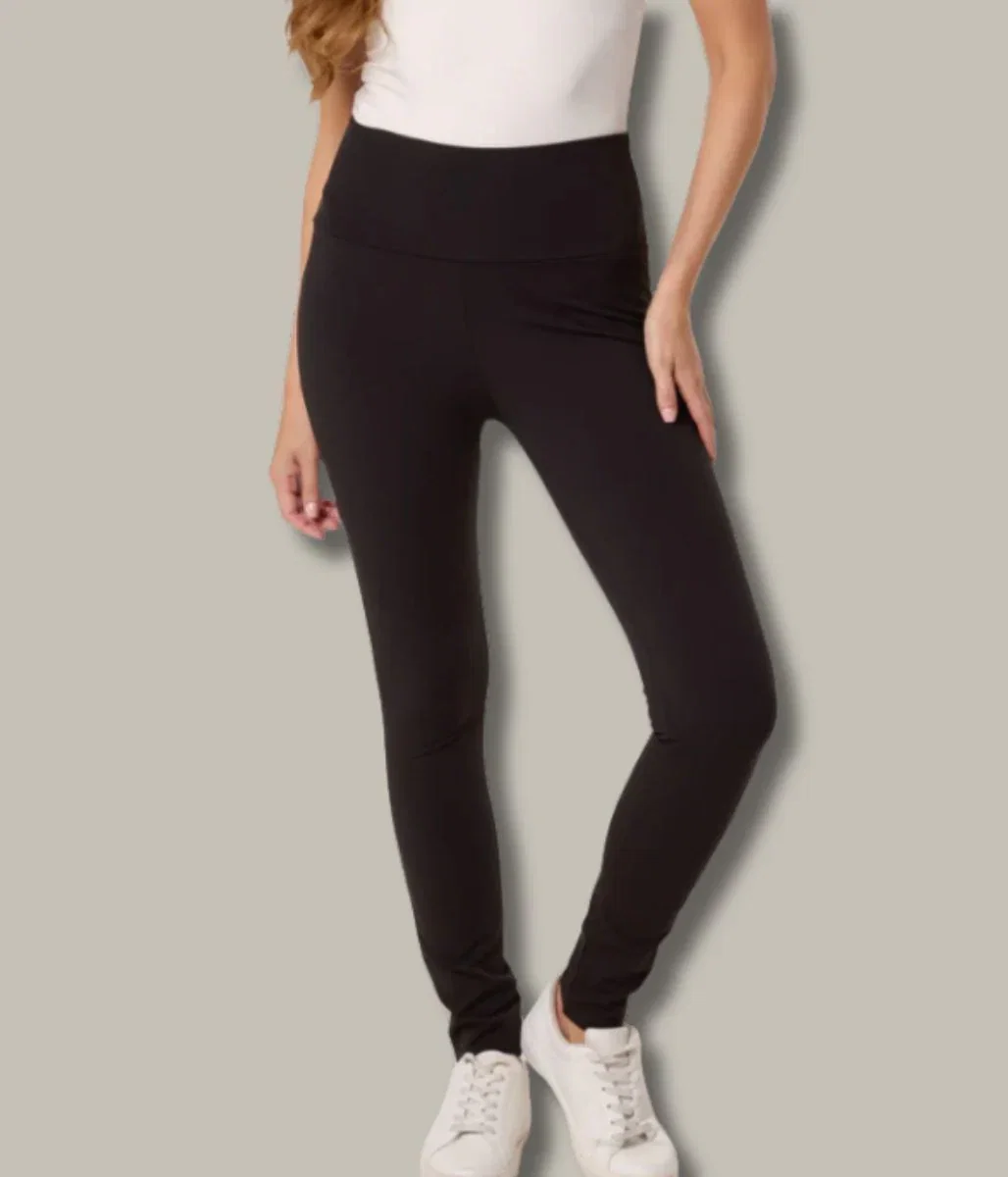 Image of Black Fleece Lined Wide Waistband Leggings