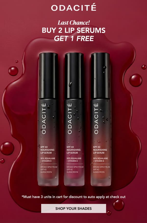 Are you ready to try a new shade of the NEW SPF 40 Nourishing Lip Serum?  Today Only!  BUY 2 LIP SERUMS GET 1 FREE  [SHOP YOUR SHADES] *Must have 3 units in cart for discount to auto apply at check out 