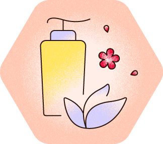 Illustration einer Pflegeflasche mit Blättern und Blüten – Symbol für Pflege und Beauty-Produkte.