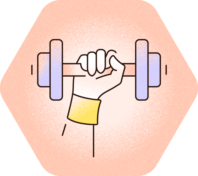 Illustration einer Hand, die eine Hantel hält – Symbol für Fitness und Sport.