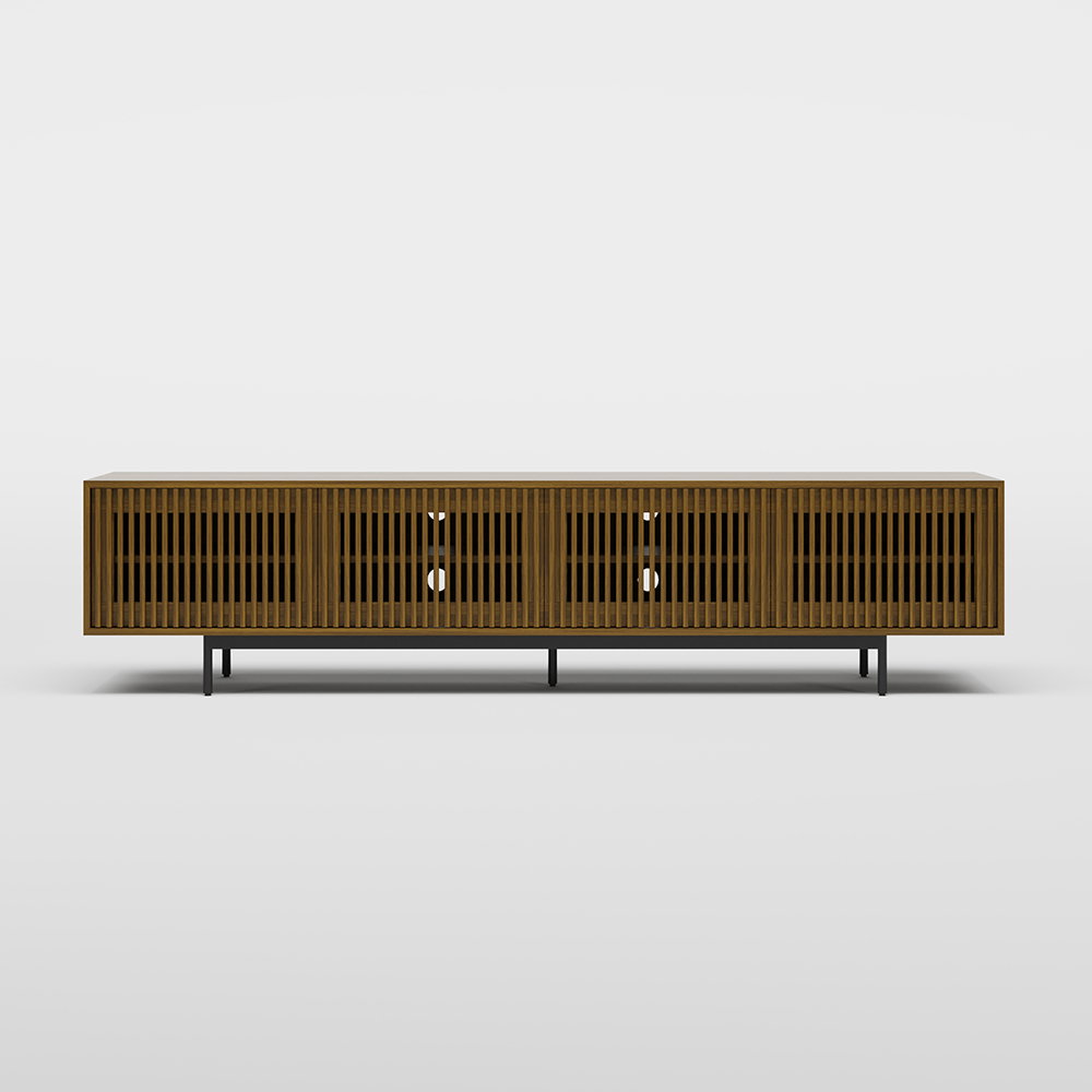 Image of Mid-Century Modern TV Stand, ModernTV Console,Entertainment Center Media Console,  with Openwork Black Iron Legs