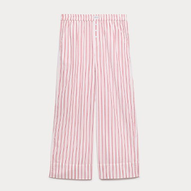 Pure Cotton Striped Wide Leg Pyjama Bottoms in Red Mix