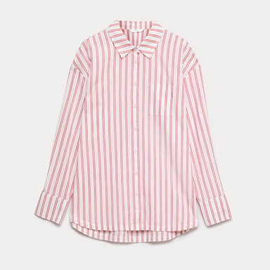 Pure Cotton Striped Pyjama Shirt in Red Mix