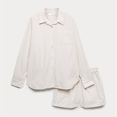 Pure Cotton Striped Shortie Set in Brown Mix