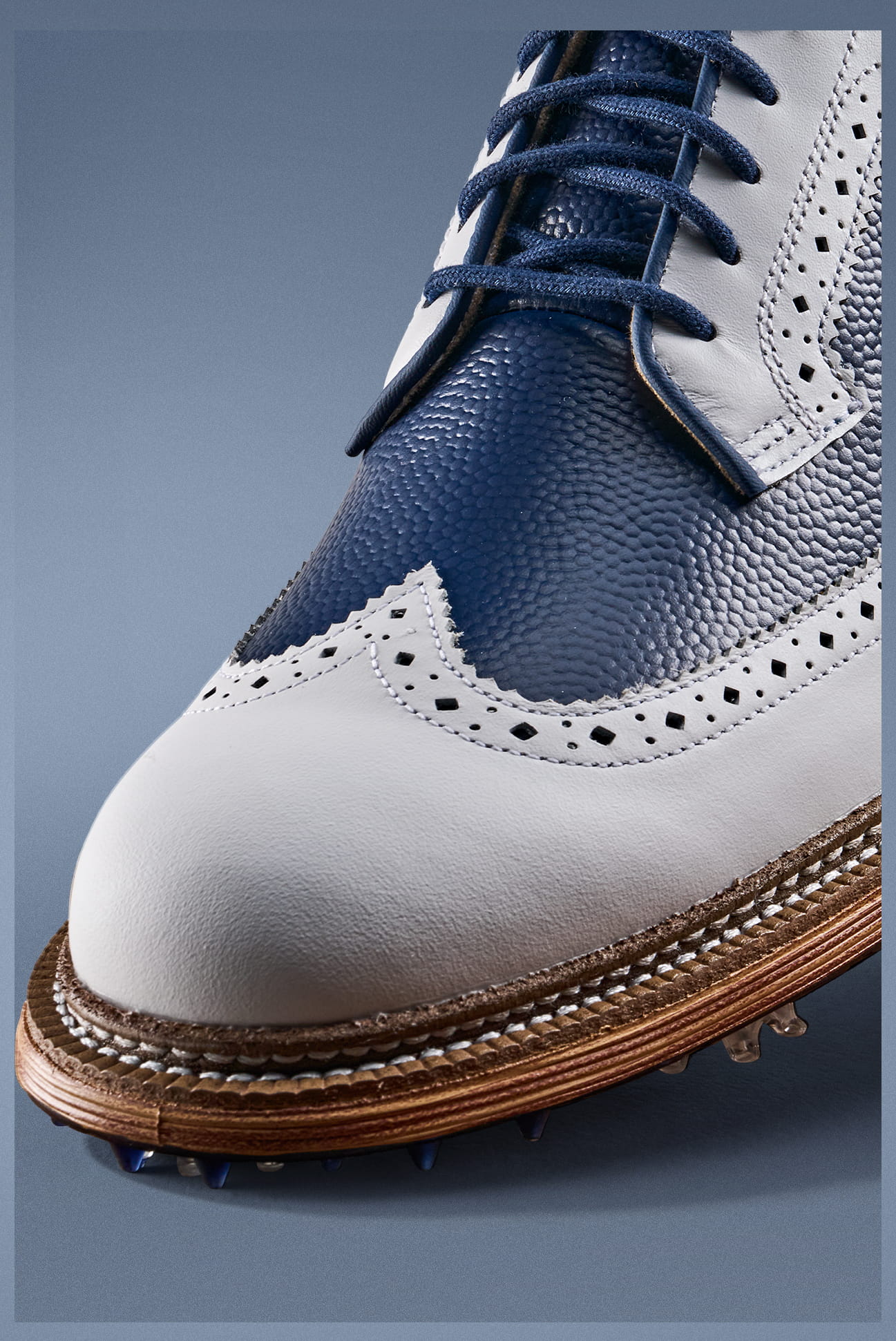Smooth White and Pebbled Navy Leather