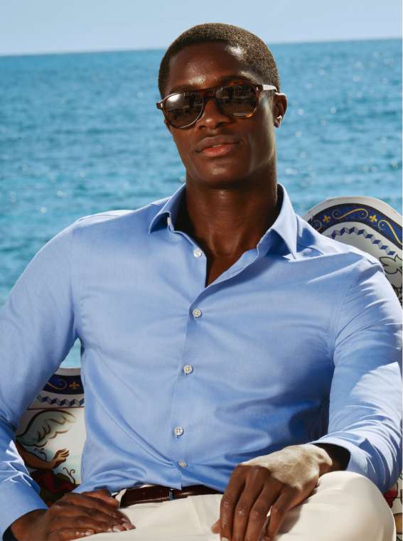 Non-Iron Cotton Linen Shirt - Mid Blue
