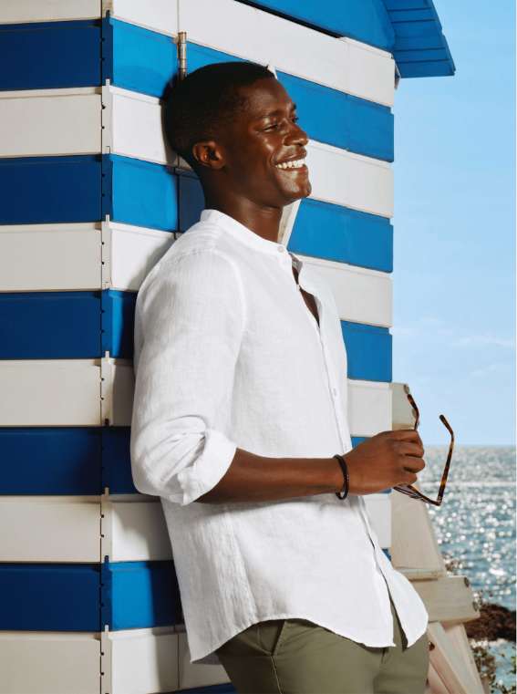 Collarless Pure Linen Shirt - White