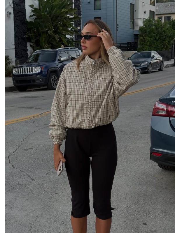 Lee Beige Plaid Funnel Jacket