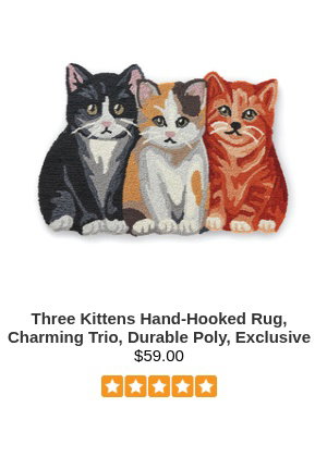 Three Kittens Hand-Hooked Rug, Charming Trio, Durable Poly, Exclusive