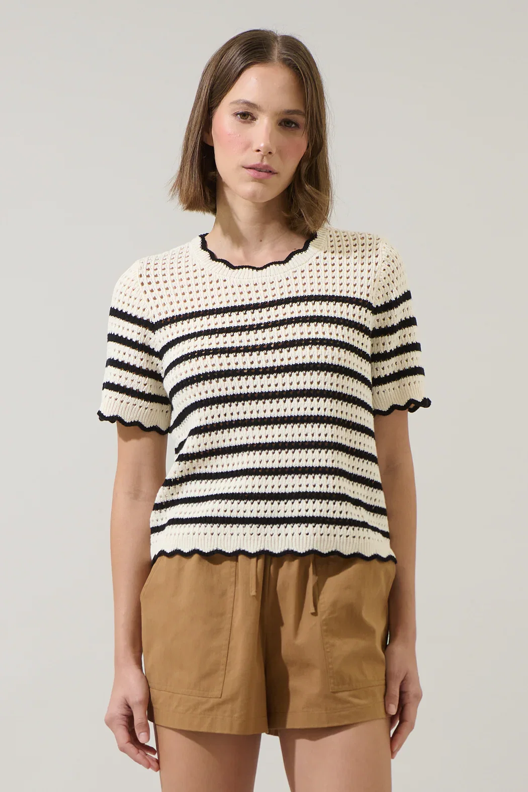 Image of Tarcy Striped Scallop Sweater Top