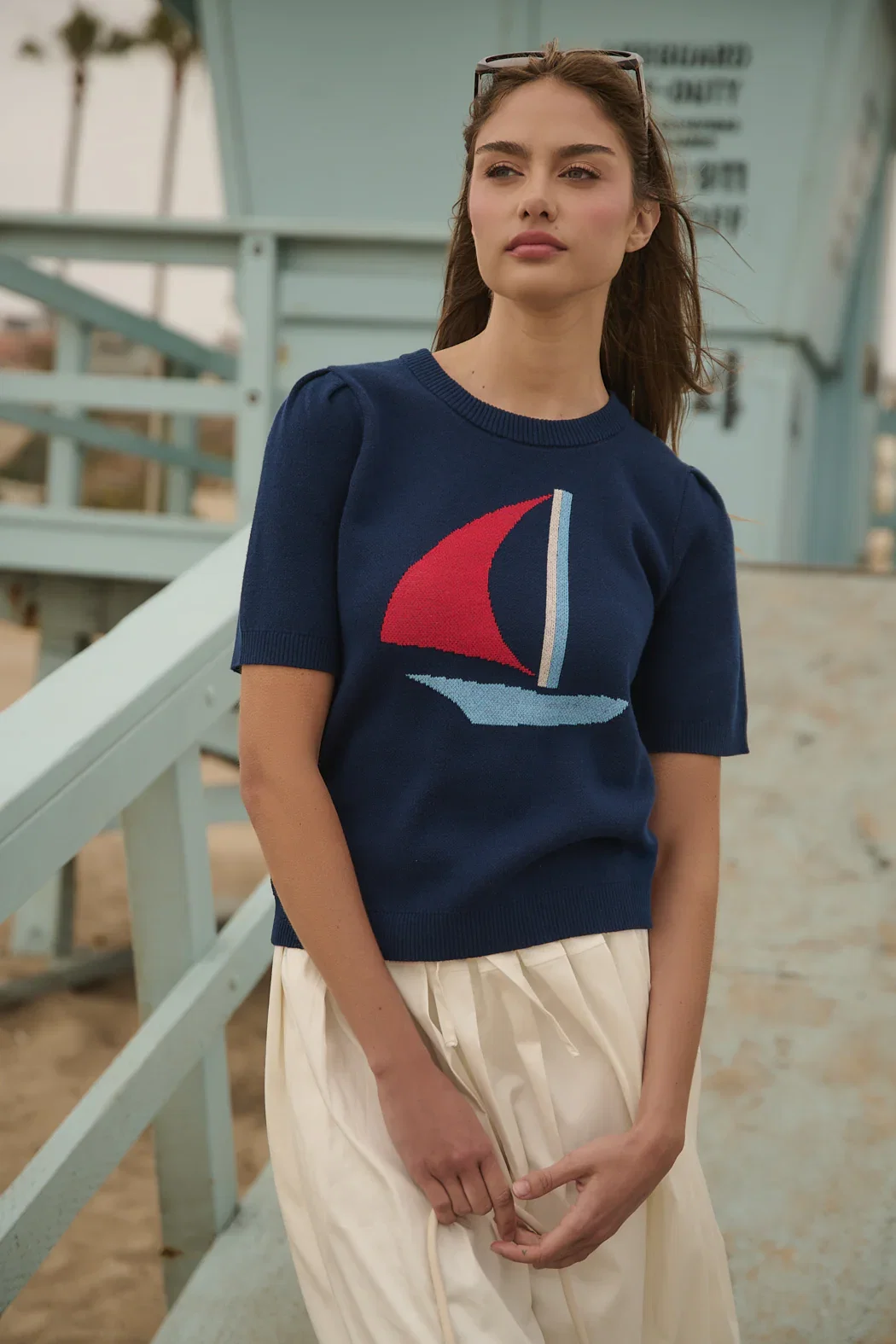 Image of Sail Boat Short Sleeve Sweater