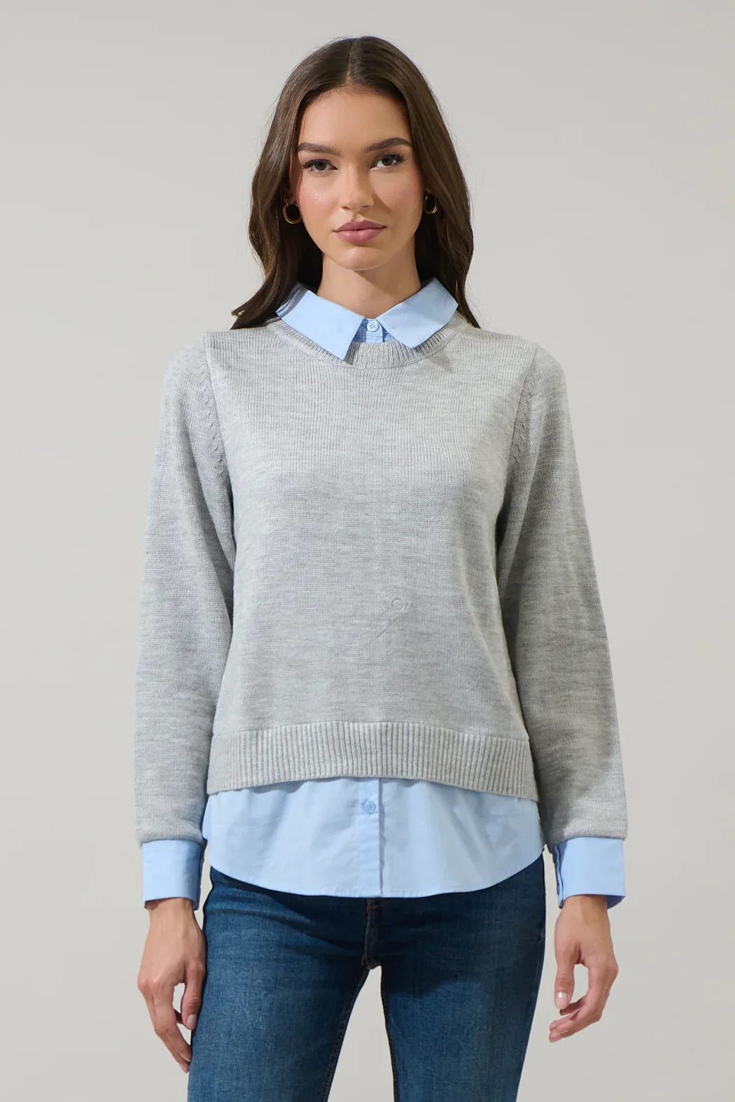 Image of Azira Mix Media Collared Sweater