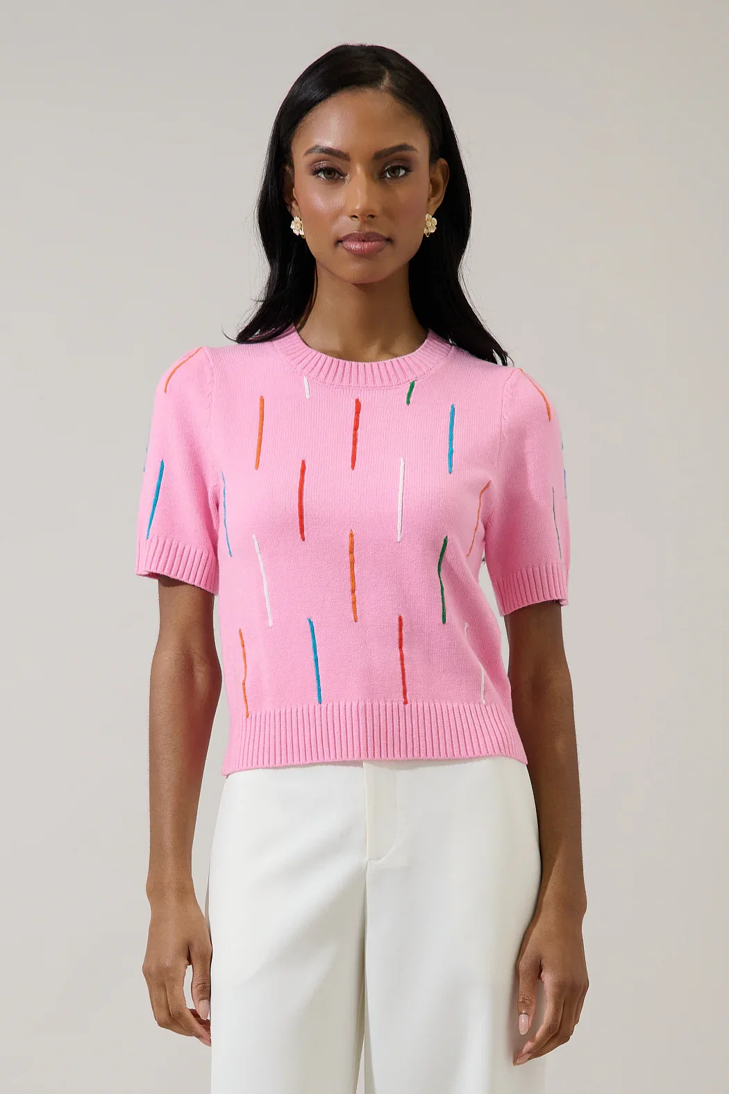 Image of Debora Rainbow Ribbed Sweater Top