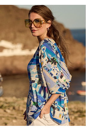 Blusa, Santorini, oversize, escote de submarino, manga 3/4