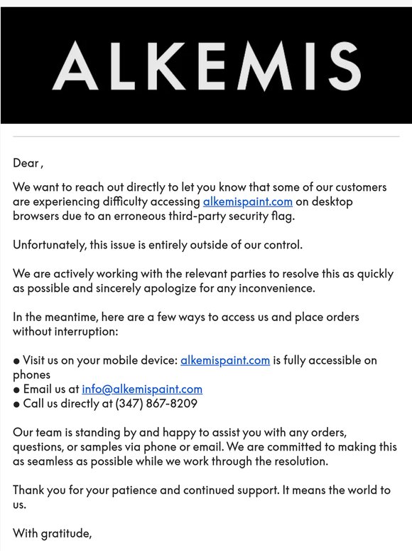 Alkemis Paint website access issues
