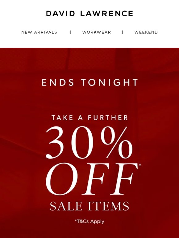 Extra 30% Off Sale Ends Tonight