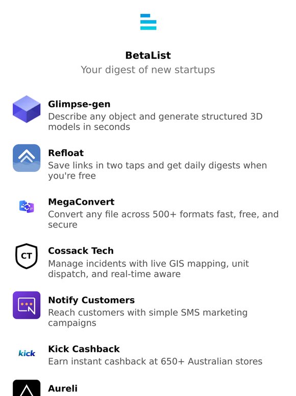 Glimpse-gen, Refloat, MegaConvert, Cossack Tech, Notify Customers, and more