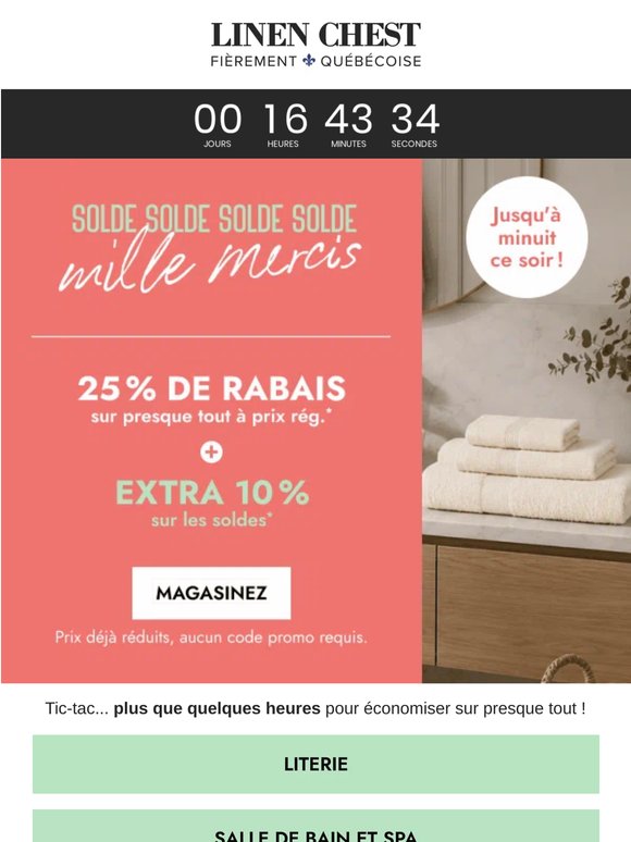 ⌛-25 %* + EXTRA 10 % sur les soldes* Bientôt la fin