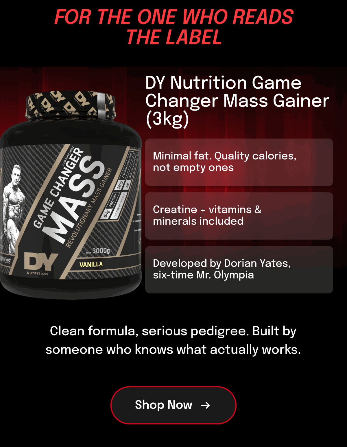 DY Nutrition Game Changer Mass Gainer (3kg) with nutritional details and pricing.