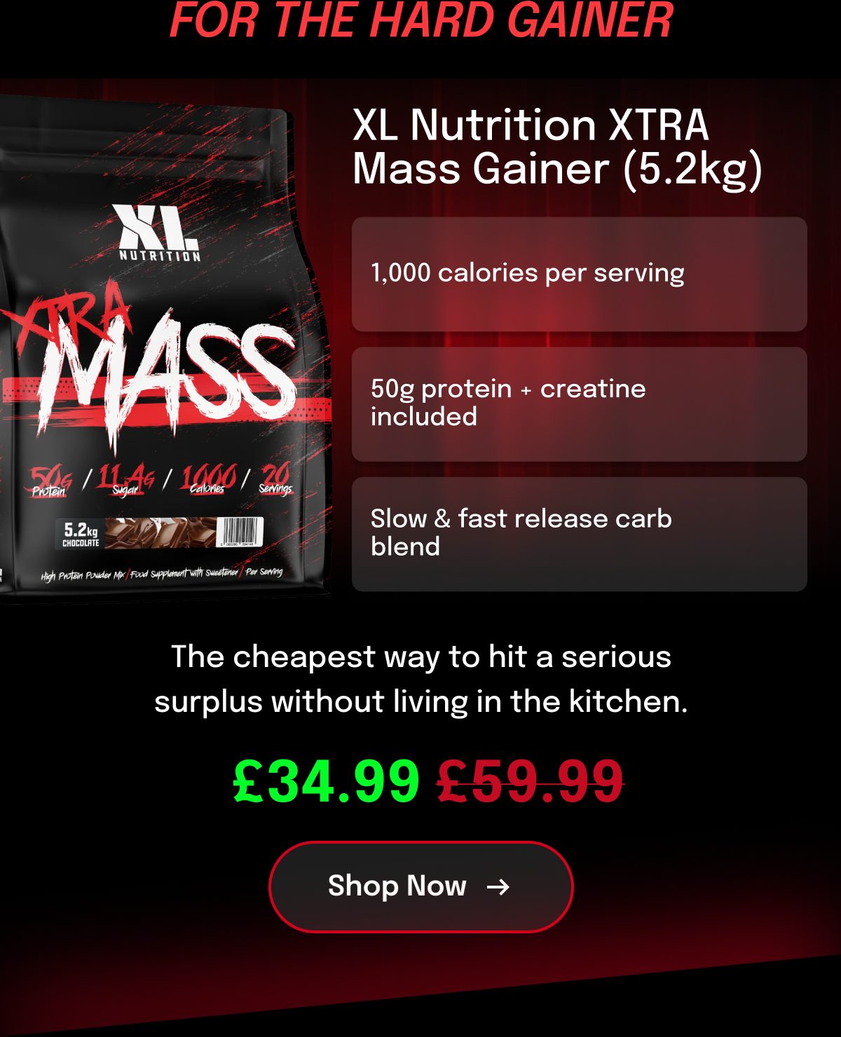 XL Nutrition XTRA Mass Gainer (5.2kg) details and pricing.