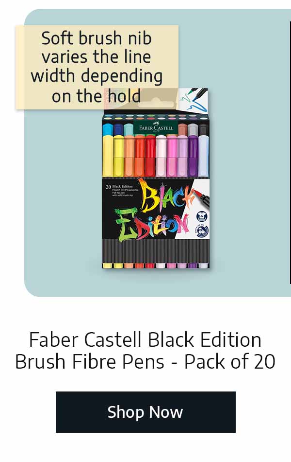 Faber Castell Black Edition Brush Fibre Pens - Pack of 20 - Soft brush nib varies the line width depending on the hold