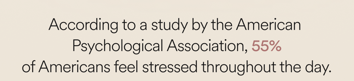 According to a study by the American  Psychological Association, 55% of Americans feel stressed throughout the day.