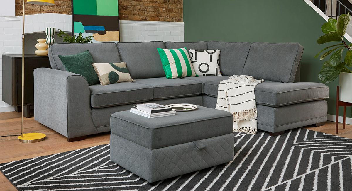 Orka Bundle Express Left Hand Facing Arm Open End Corner Sofa and Large Storage Footstool Bundle