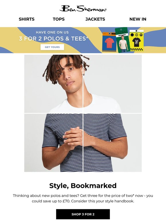 Get 3 for 2* across polos & tees