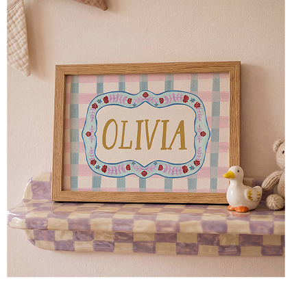 Personalised Baby Name Print With Folk Art Border