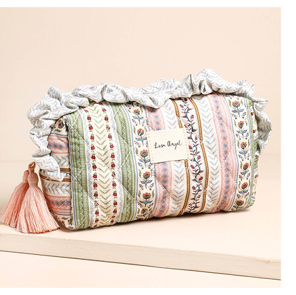 Small Sage And Pink Vintage Floral Quilted Wash Bag