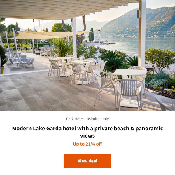 Modern Lake Garda hotel with a private beach & panoramic views